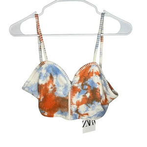 Zara Ribbed Orange and Blue Tie Dye Crop Top Size M NWT